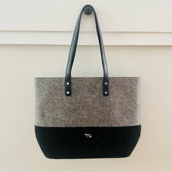 Emma Fox Handbags - Emma Fox Caspian Vegan Gray Black Felted Faux Fur Tote Bag